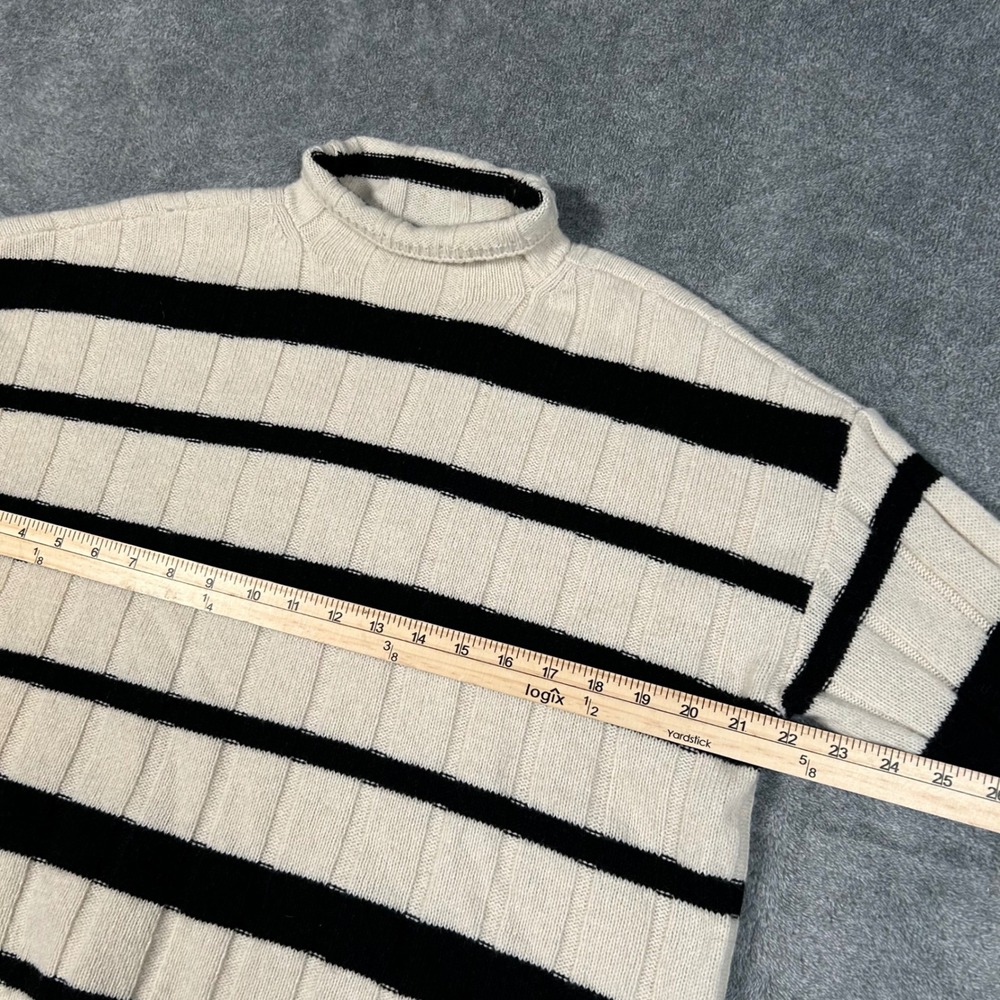 Madewell Cashmere Wool Knit Striped Turtleneck Sweater Cream Black Womens XS - Picture 7 of 9
